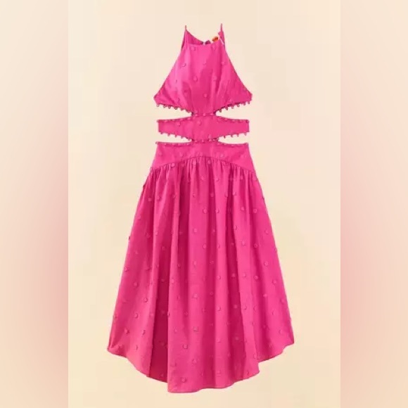 NWT FARM RIO Pink 3D Flower Midi Dress in Linen. Size Large - Picture 2 of 6